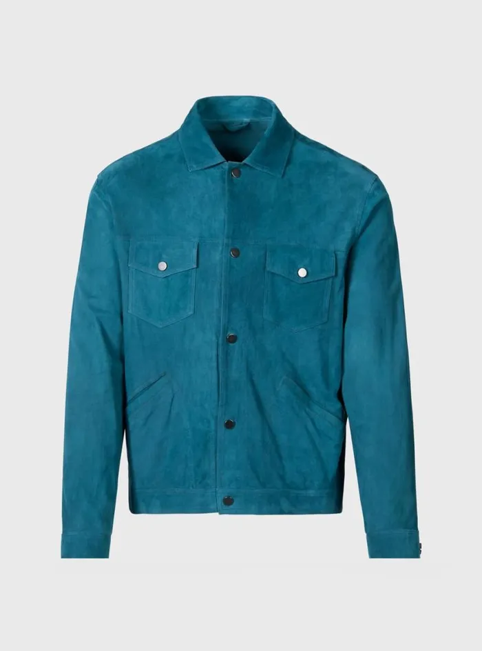 Men Paul Stuart Outerwear Suede Jean Jacket Teal