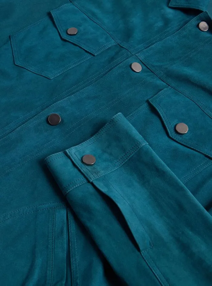 Men Paul Stuart Outerwear Suede Jean Jacket Teal