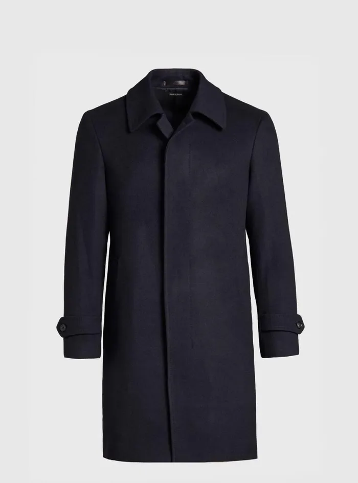Men Paul Stuart Outerwear Super 180s Wool Raincoat Navy