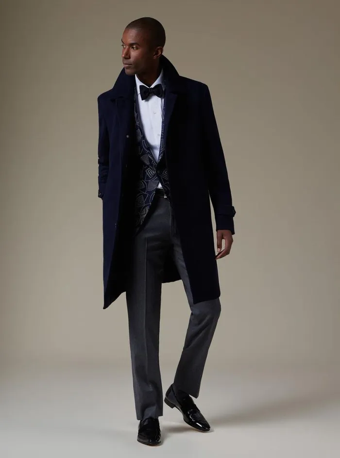 Men Paul Stuart Outerwear Super 180s Wool Raincoat Navy