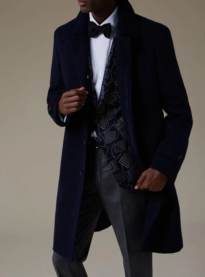 Men Paul Stuart Outerwear Super 180s Wool Raincoat Navy