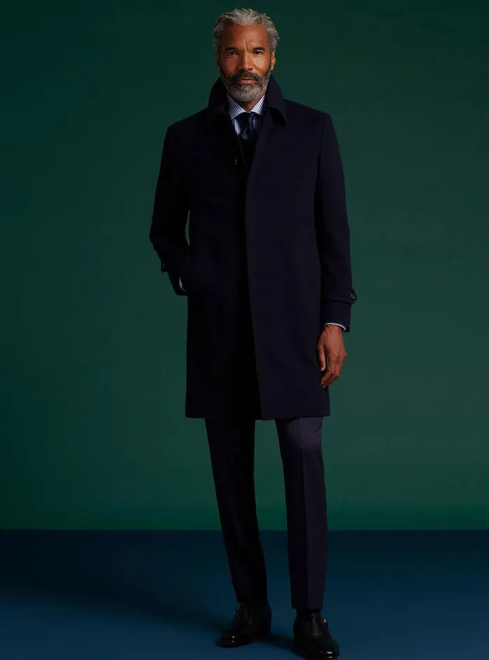 Men Paul Stuart Outerwear Super 180s Wool Raincoat Navy