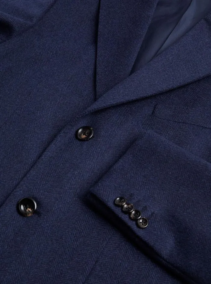 Men Paul Stuart Outerwear Wool and Cashmere Herringbone Coat Mid Blue