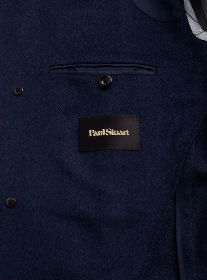 Men Paul Stuart Outerwear Wool and Cashmere Herringbone Coat Mid Blue