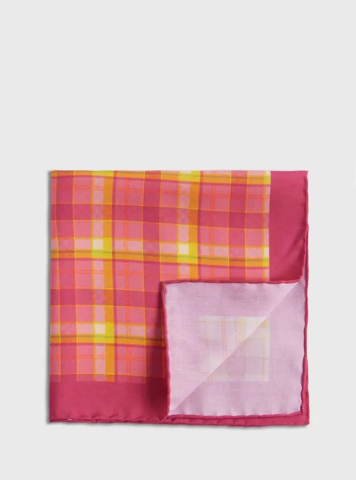 Men Paul Stuart Pocket Squares Habotai Silk Plaid Pocket Square Berry