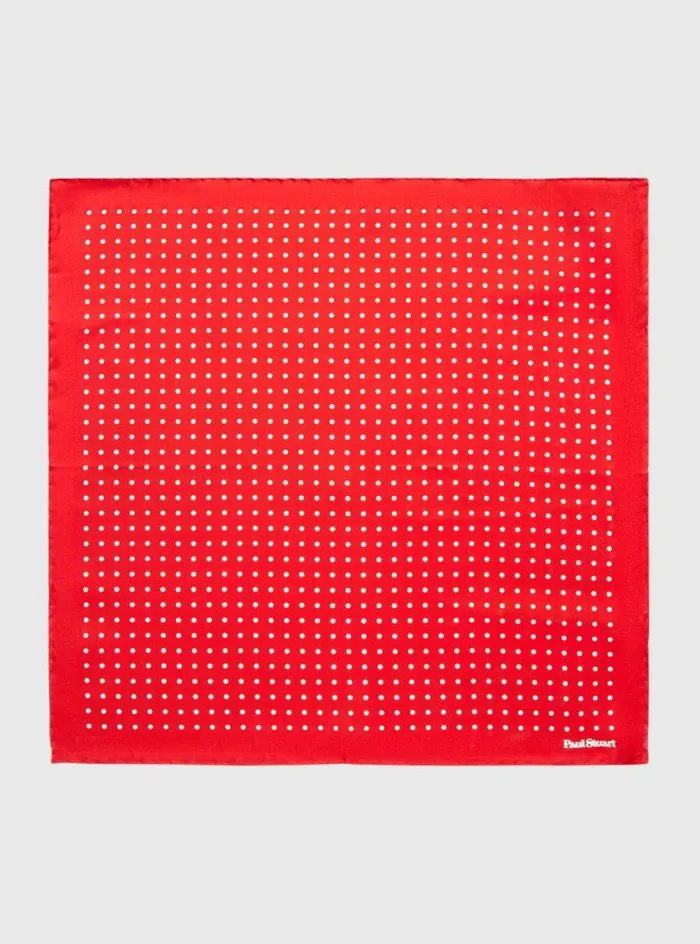 Men Paul Stuart Pocket Squares Printed Silk Dot Pocket Square Red