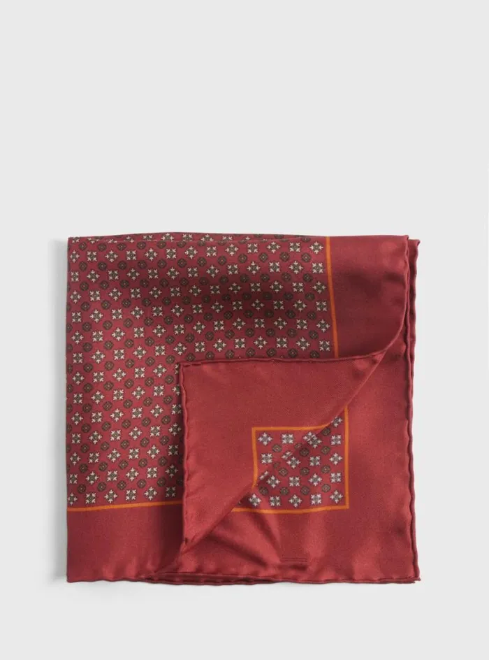 Men Paul Stuart Pocket Squares Silk Floral Medallion Pocket Square Rust