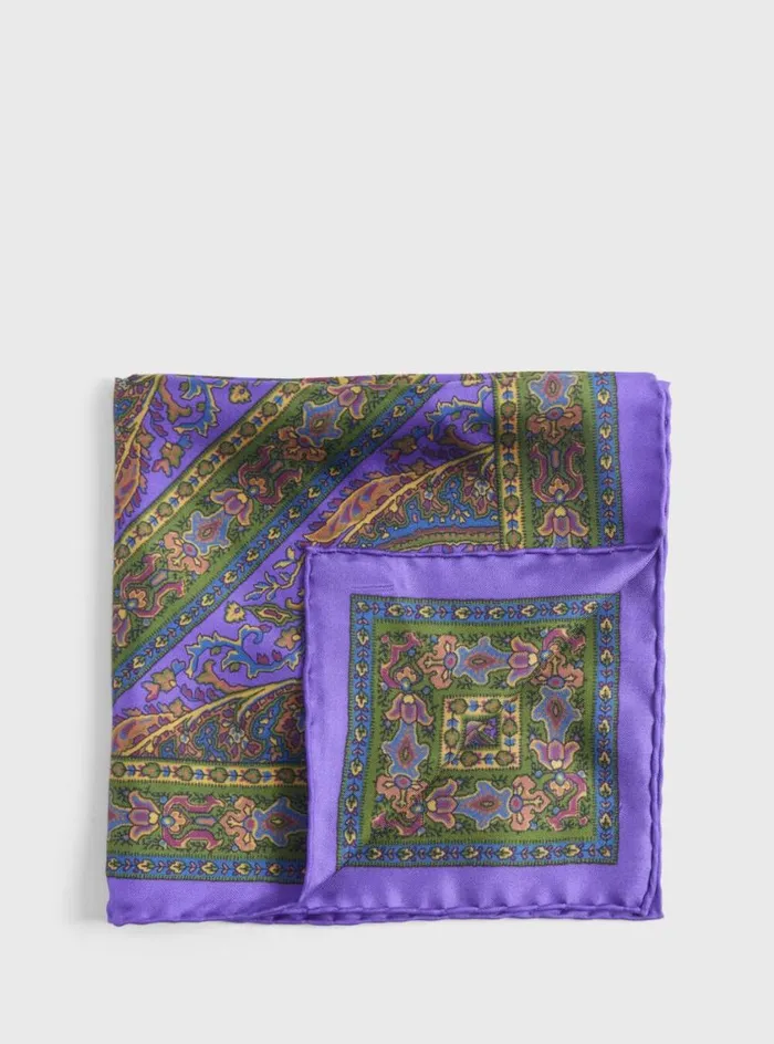 Men Paul Stuart Pocket Squares Silk Paisley Pocket Square Magenta