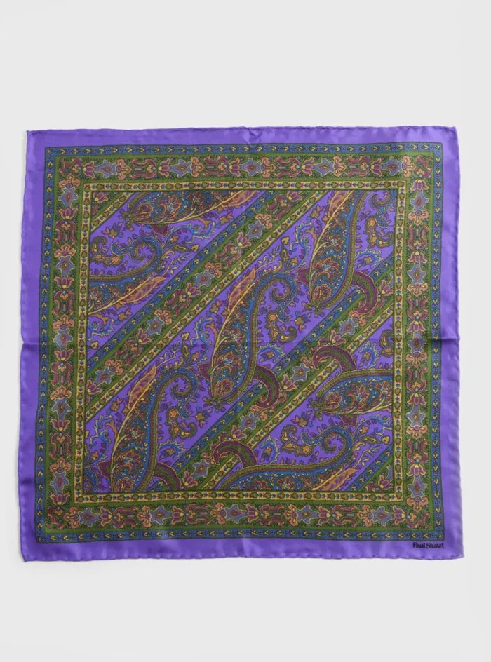 Men Paul Stuart Pocket Squares Silk Paisley Pocket Square Magenta