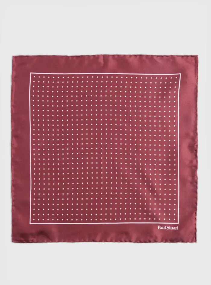 Men Paul Stuart Pocket Squares Silk Twill Dot Print Pocket Square Burgundywhite