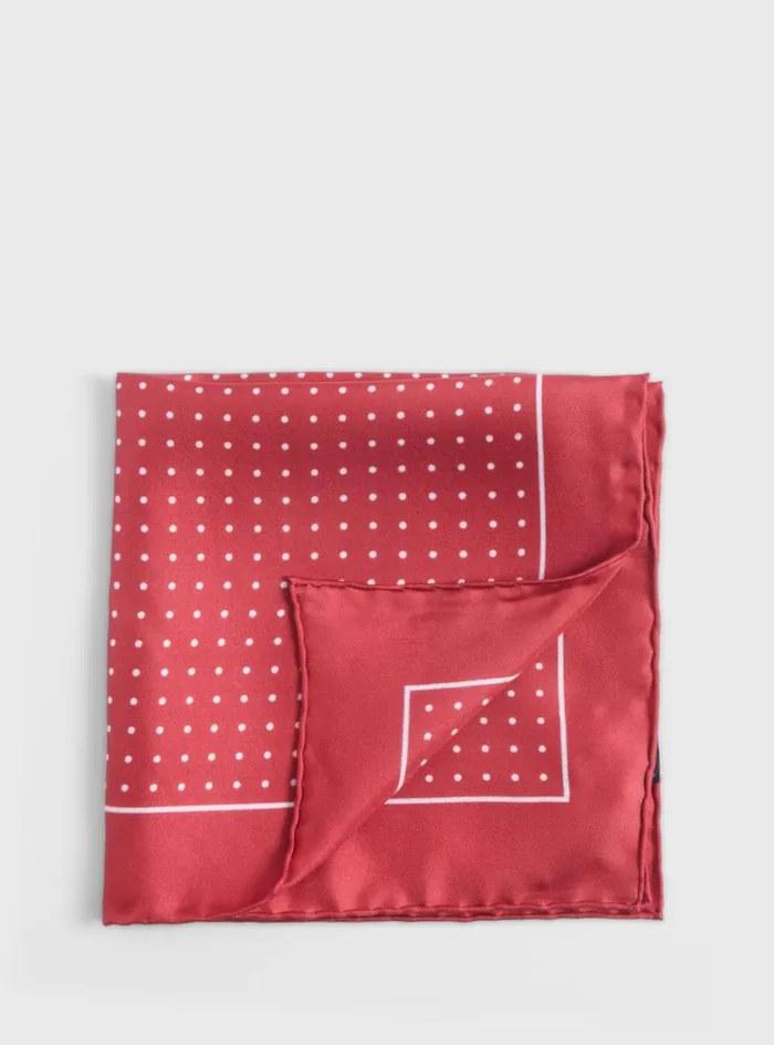 Men Paul Stuart Pocket Squares Silk Twill Dot Print Pocket Square Redwhite