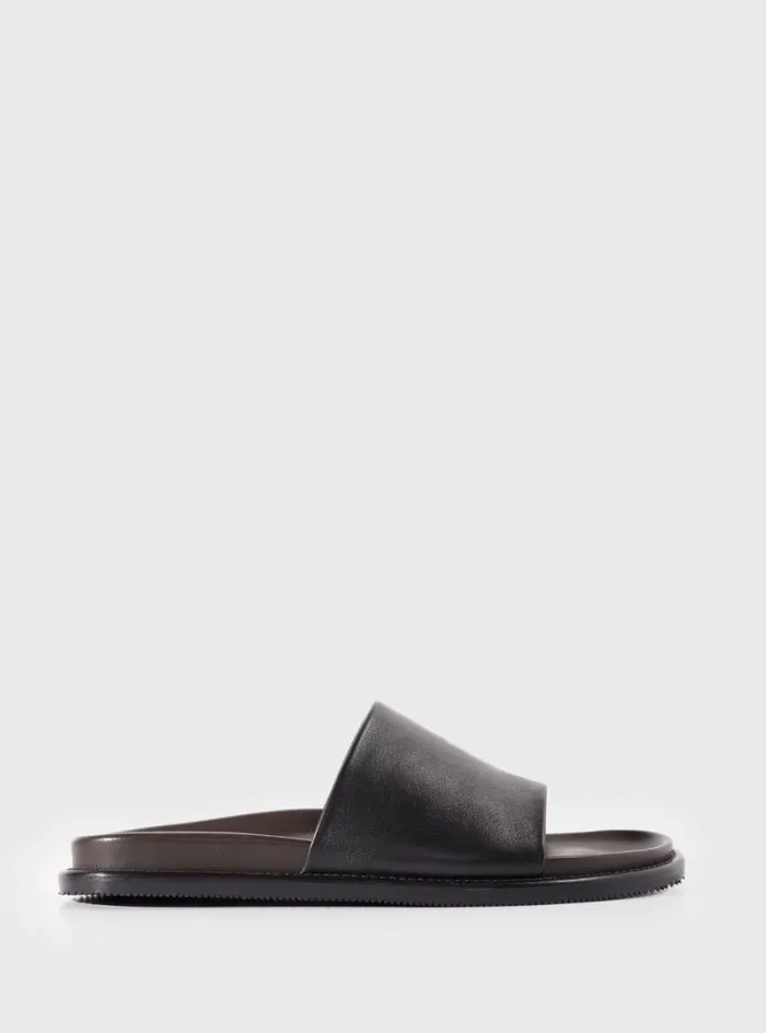 Men Paul Stuart Sandals Palma Leather Slide Black
