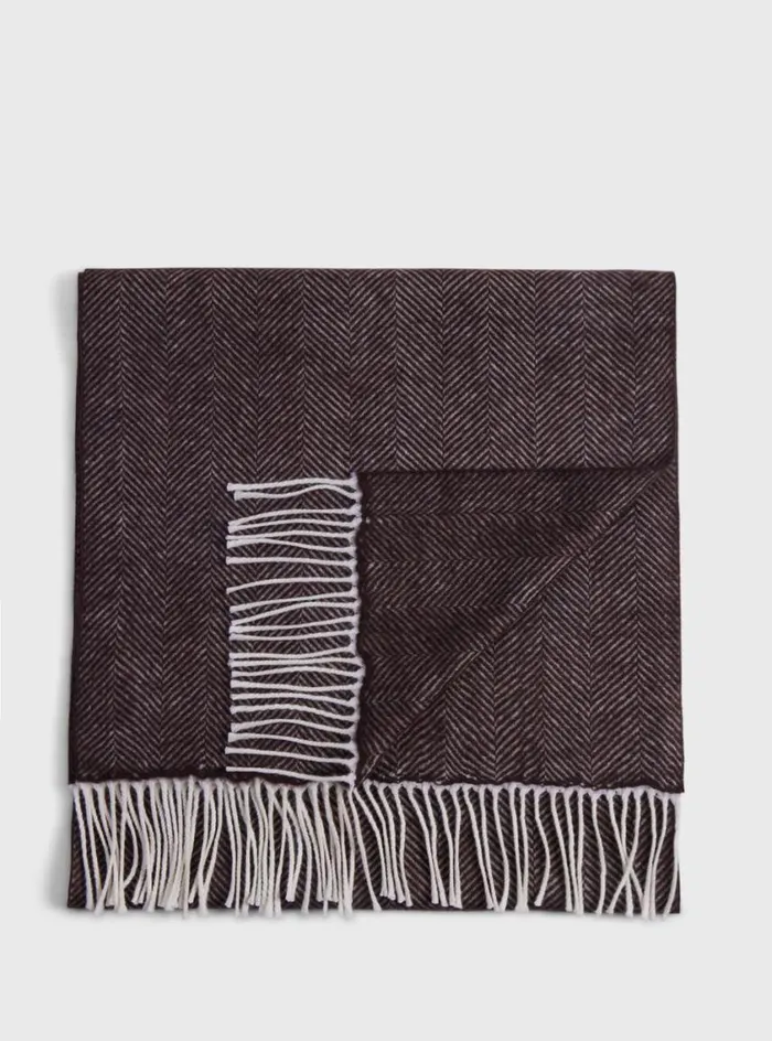 Men Paul Stuart Scarves Hats Gloves Wool Chevron Scarf Brown