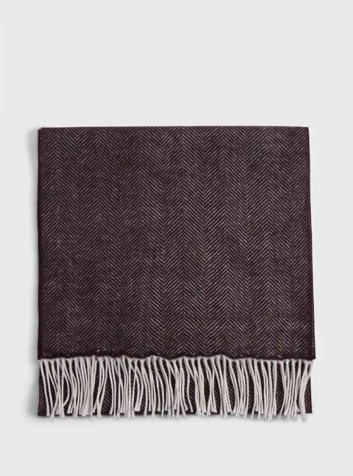 Men Paul Stuart Scarves Hats Gloves Wool Chevron Scarf Brown