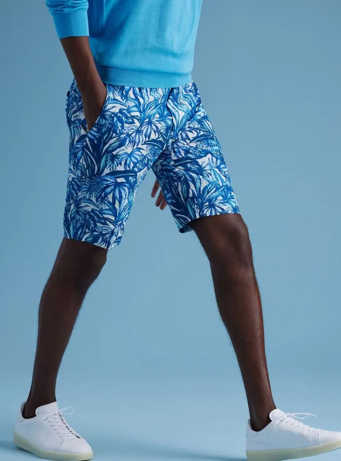 Men Paul Stuart Shorts and Swim Trunks Printed Seersucker Walk Short Whiteblue