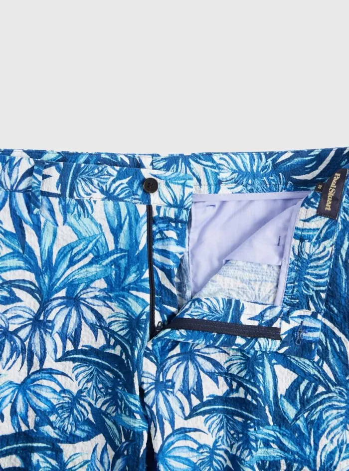 Men Paul Stuart Shorts and Swim Trunks Printed Seersucker Walk Short Whiteblue