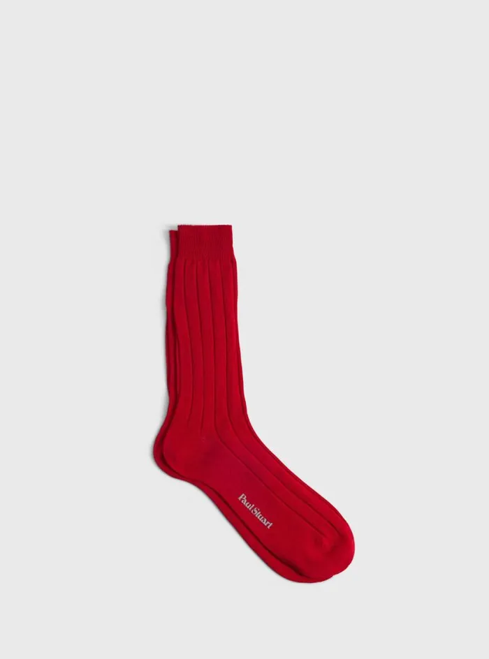 Men Paul Stuart Socks Mercerized Cotton Ribbed Sock Red