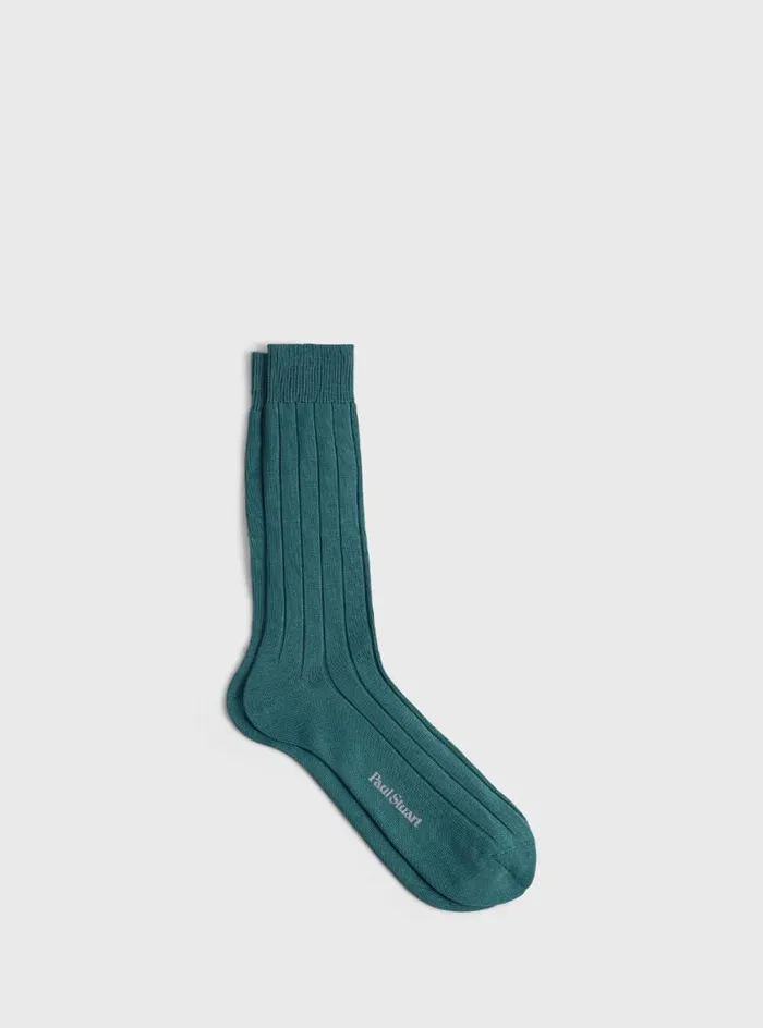 Men Paul Stuart Socks Mercerized Cotton Ribbed Sock Seafoam