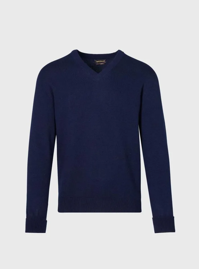 Men Paul Stuart Sweaters Classic Cashmere Double Ply VNeck Sweater Navy