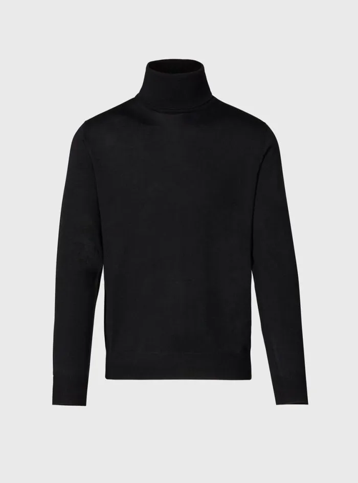 Men Paul Stuart Sweaters Merino Wool Turtleneck Black