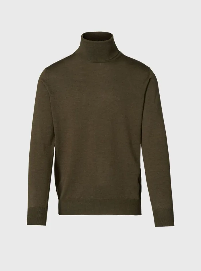 Men Paul Stuart Sweaters Merino Wool Turtleneck Olive