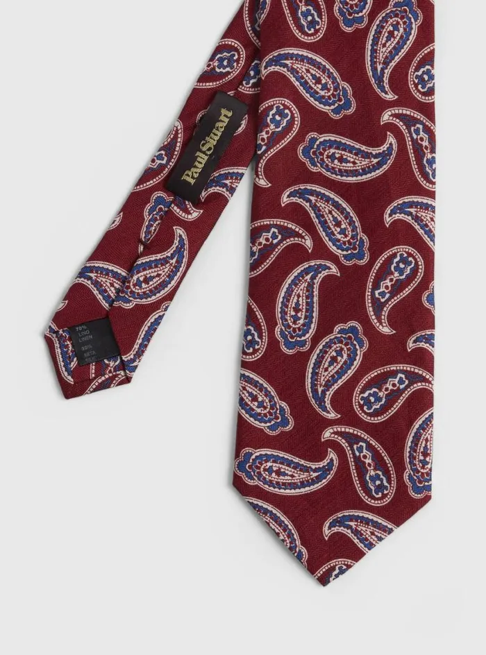 Men Paul Stuart Ties Linen and Silk Summer Paisley Tie Red
