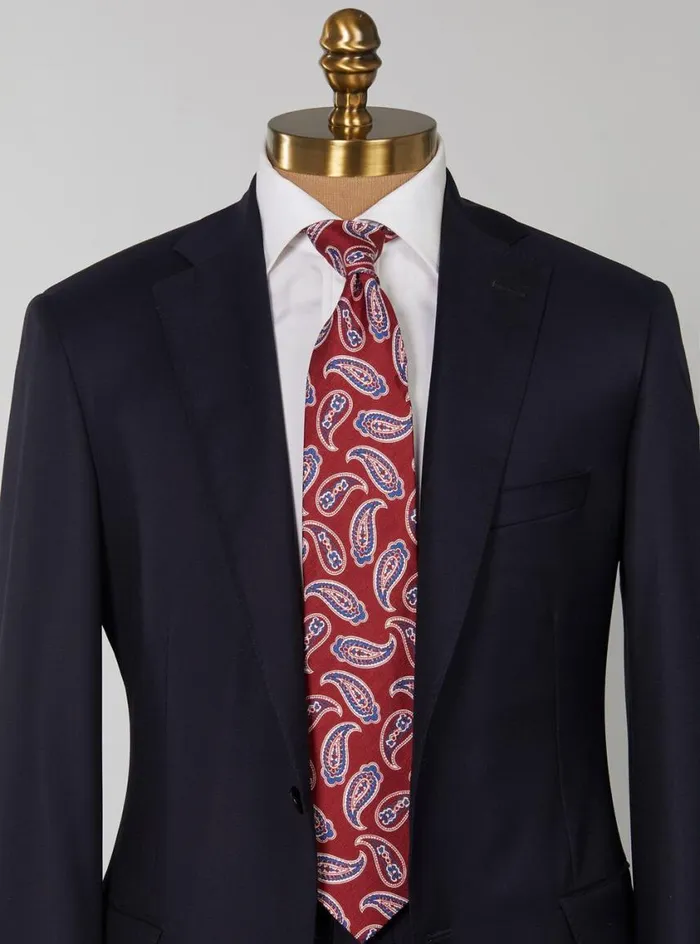 Men Paul Stuart Ties Linen and Silk Summer Paisley Tie Red
