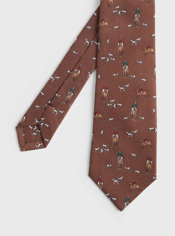 Men Paul Stuart Ties Printed Silk Riding Scene Tie Camel