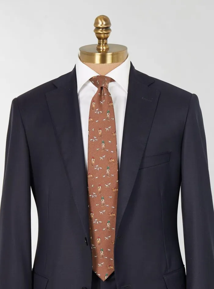 Men Paul Stuart Ties Printed Silk Riding Scene Tie Camel