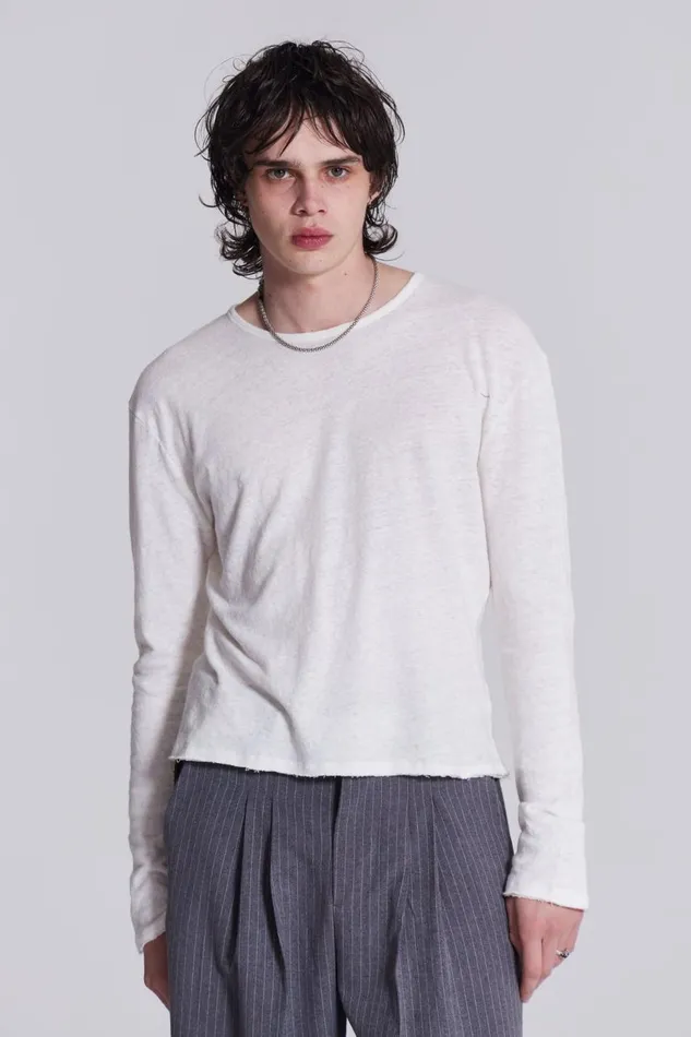 Men Plain White Long Sleeve Slub Tee Jaded London Basics