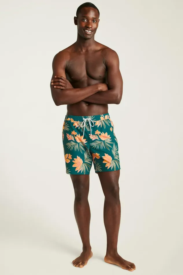 Men Riviera Recycled Swim Trunks Teal Sunset Floral Bonobos Swim Trunks