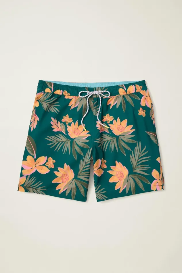 Men Riviera Recycled Swim Trunks Teal Sunset Floral Bonobos Swim Trunks