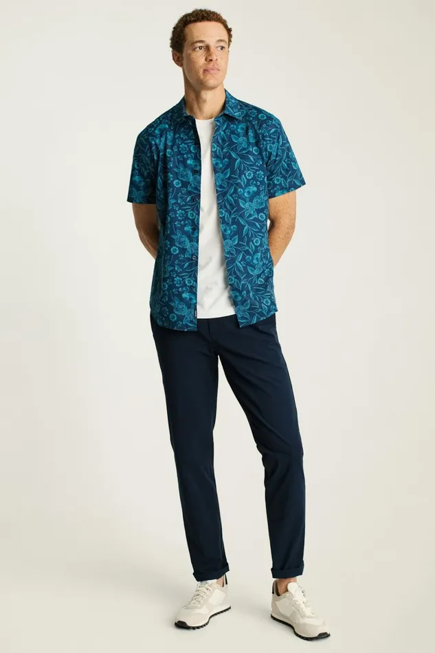 Men Riviera Short Sleeve Shirt Blue Dodo Floral Bonobos Casual Shirts
