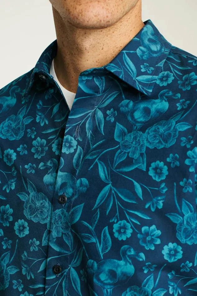 Men Riviera Short Sleeve Shirt Blue Dodo Floral Bonobos Casual Shirts