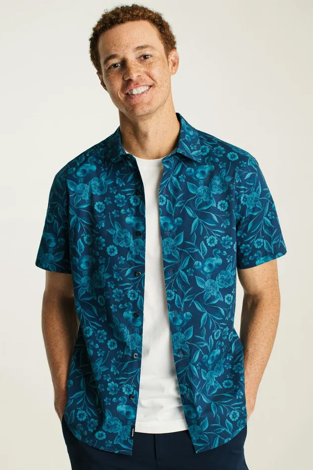 Men Riviera Short Sleeve Shirt Blue Dodo Floral Bonobos Casual Shirts