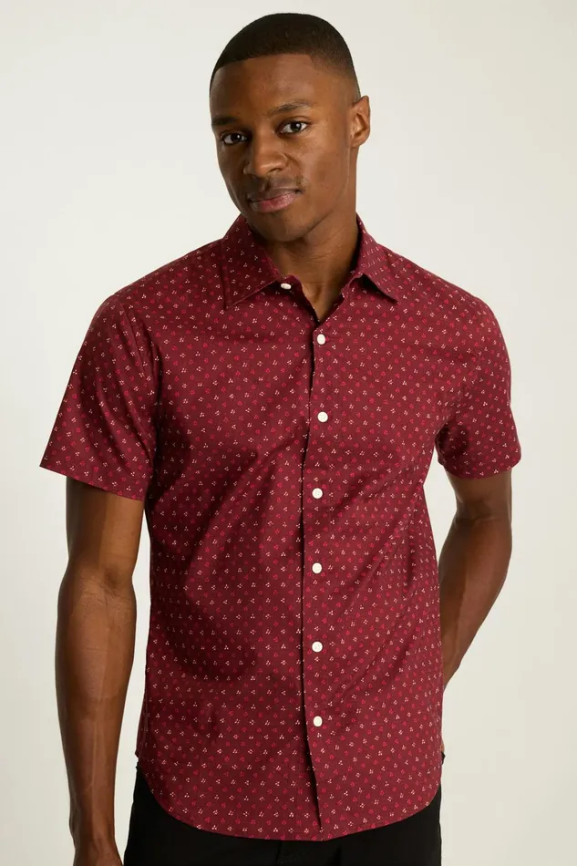 Men Riviera Short Sleeve Shirt Burgundy Floral Geo Bonobos Casual Shirts