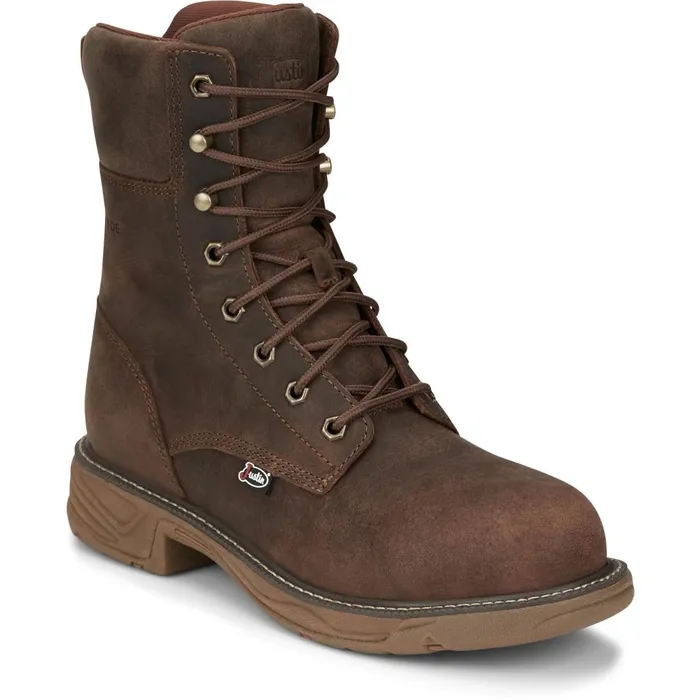 MEN Rush 8034 Lace UP Nano Comp Toe Waterproof Pecan Brown Justin Boots Work