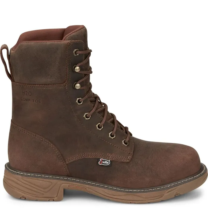 MEN Rush 8034 Lace UP Nano Comp Toe Waterproof Pecan Brown Justin Boots Work