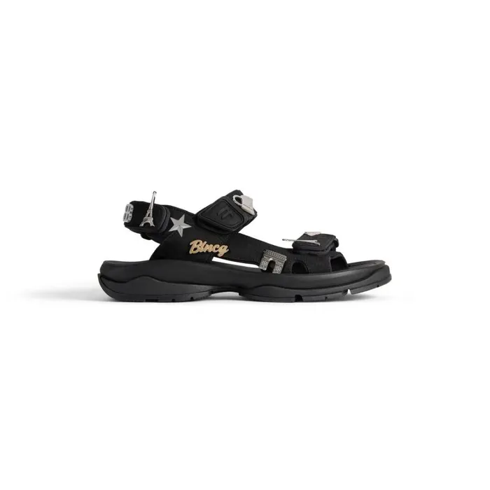 Men Sandals and Mules Balenciaga Tourist Sandal With Pins In Black