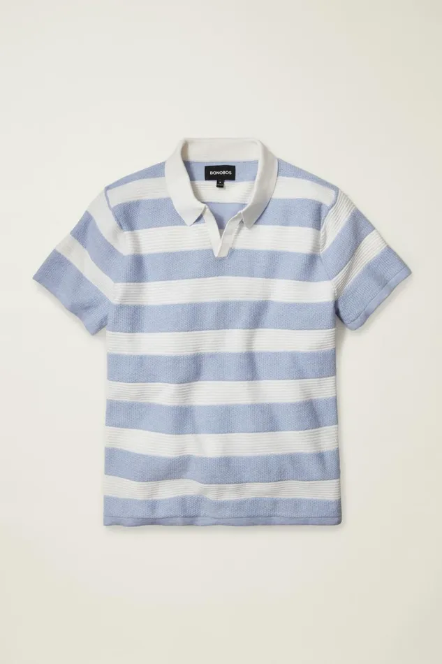 Men Soft Air Sweater Polo Cloudy Skies Stripe Bonobos Polos