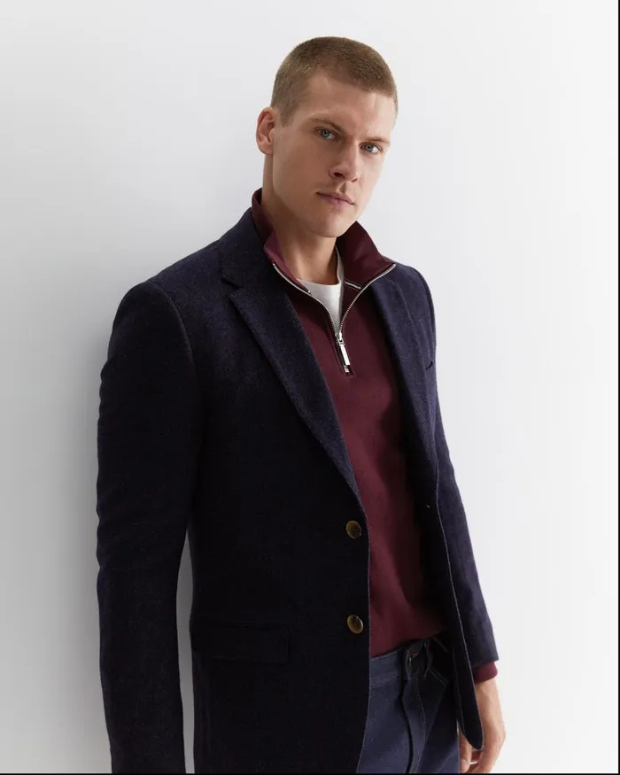 Men Sportscraft Jackets and Blazers Herringbone Wool Blazer Navy Melange