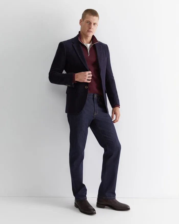 Men Sportscraft Jackets and Blazers Herringbone Wool Blazer Navy Melange