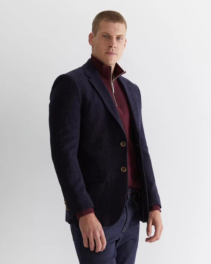 Men Sportscraft Jackets and Blazers Herringbone Wool Blazer Navy Melange