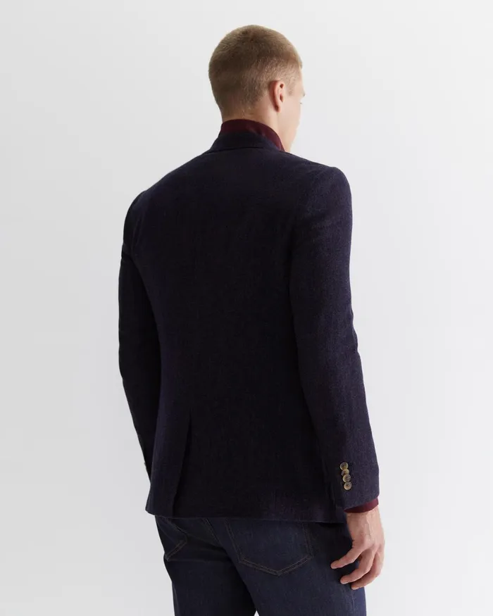 Men Sportscraft Jackets and Blazers Herringbone Wool Blazer Navy Melange