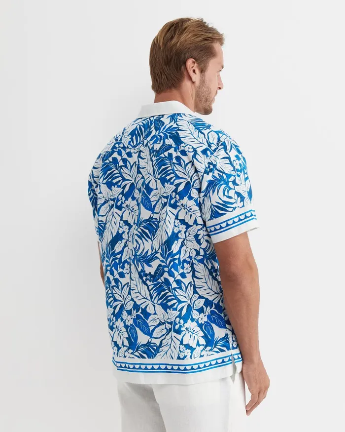 Men Sportscraft Shirts Larsen Short Sleeve Cuban Shirt Cobaltwhite