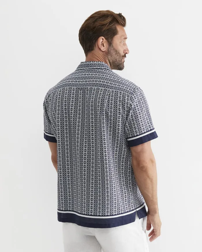 Men Sportscraft Shirts Paddington Short Sleeve Linen Blend Shirt Navy