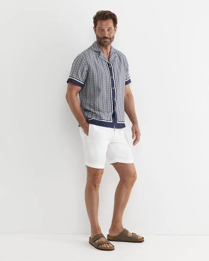 Men Sportscraft Shirts Paddington Short Sleeve Linen Blend Shirt Navy