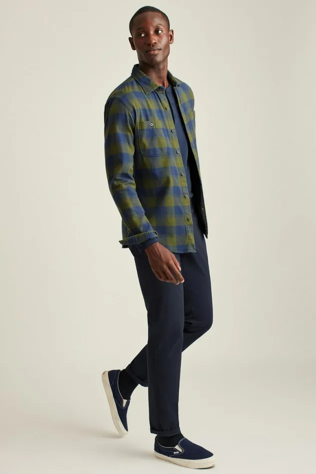 Men Stretch Flannel Shirt Deep Green Plaid Bonobos Casual Shirts