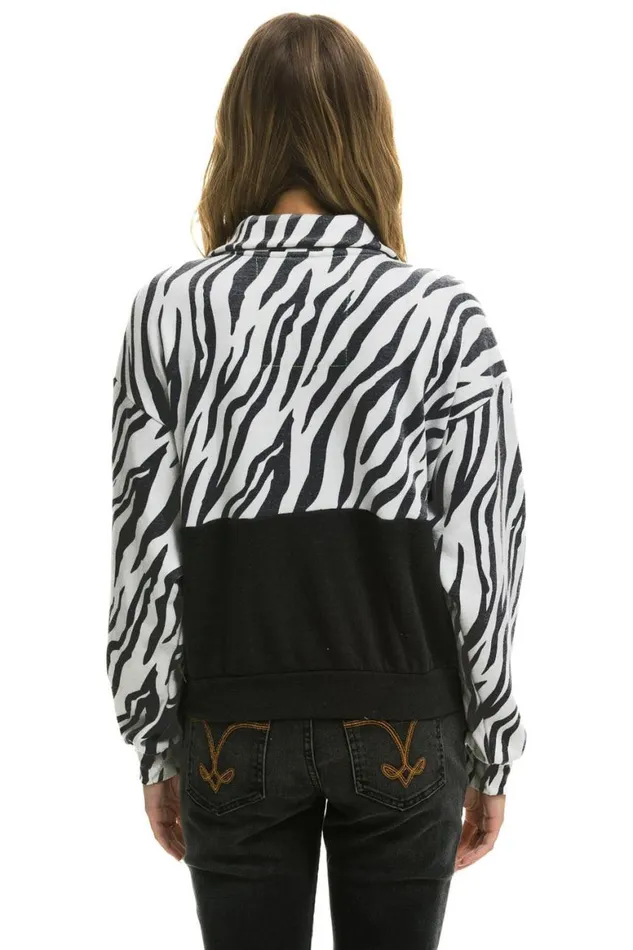 Men Sweatshirts Aviator Nation Zebra Fleece Unisex Half Zip Color Block Jacket 8211 Zebra