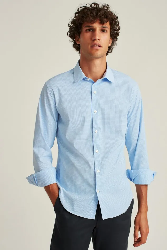 Men Tech Button Down Shirt Blue Bondi Gingham Bonobos Casual Shirts